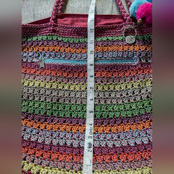 The Sak Greenwood Stripes Multicolor Crochet Tote Shoulder Handbag 14"x11"x4 - Picture 5 of 13